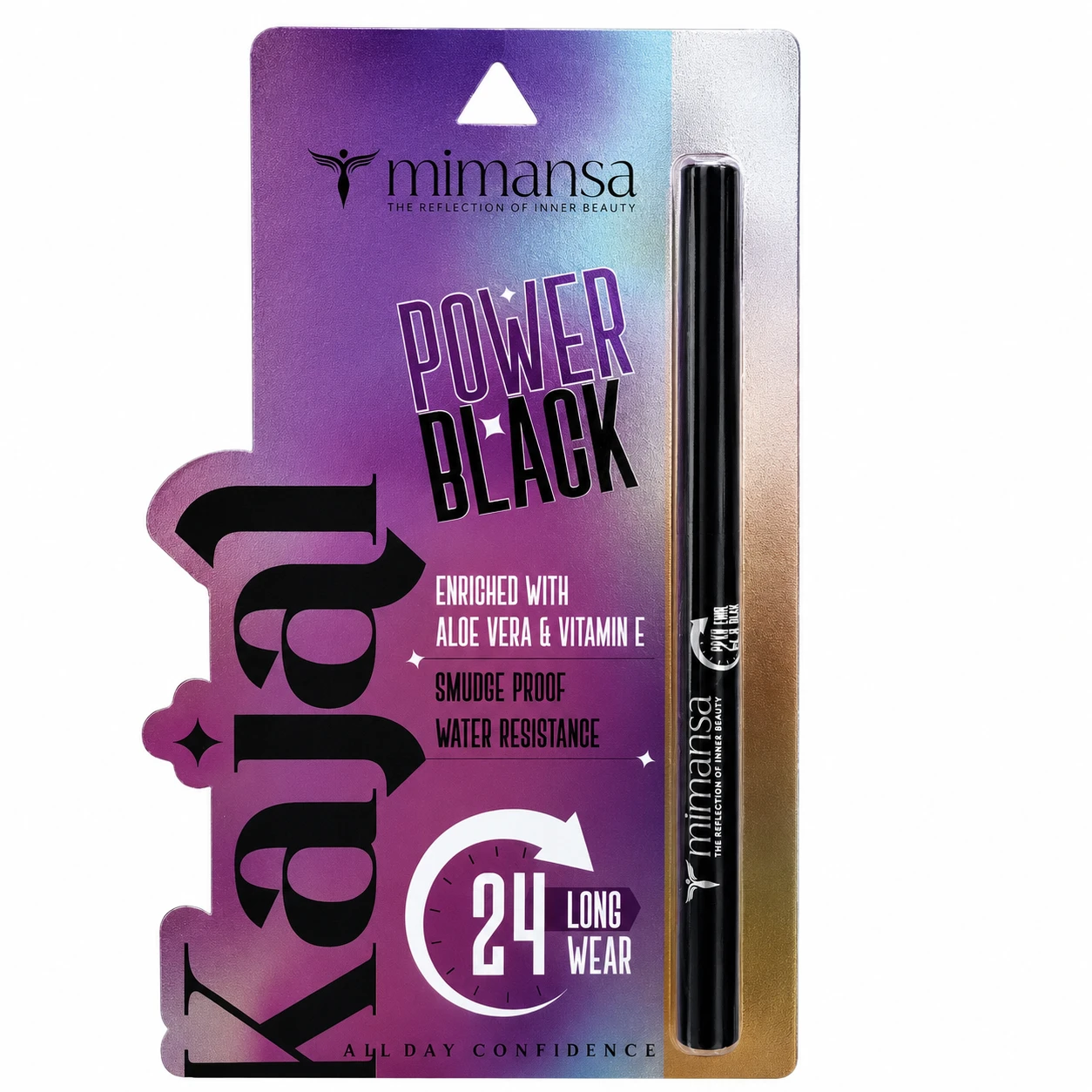 Mimansa Power Black Kajal | 24 Hours Long Wear | Smudge Proof & Water Resistant | Enriched with Aloe Vera & Vitamin E | Intense Black Kajal Pencil | 0.35g