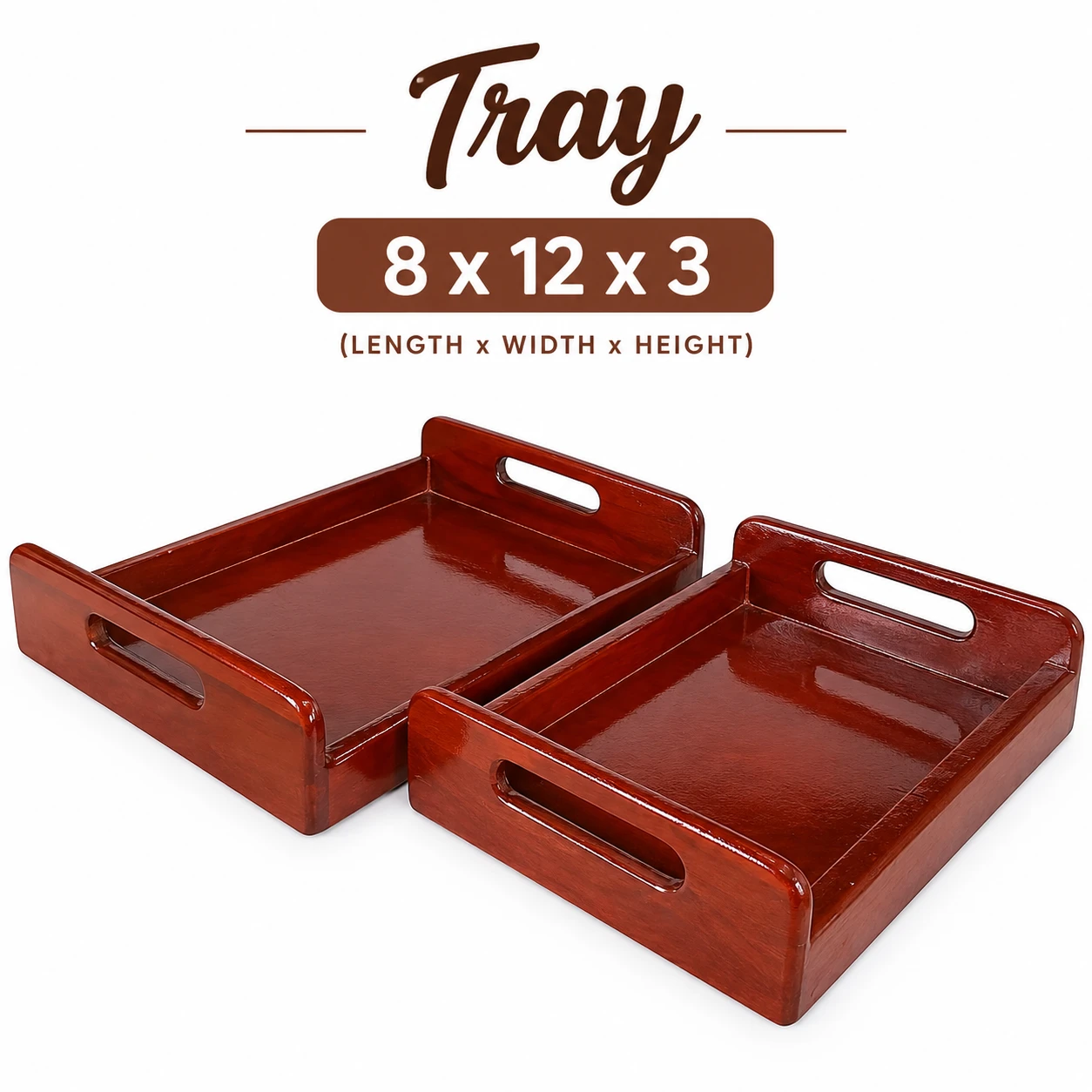 Wooden Serving Tray for Home & Office | Teak Wood & Plywood | 8 x 12 x 3 Inches