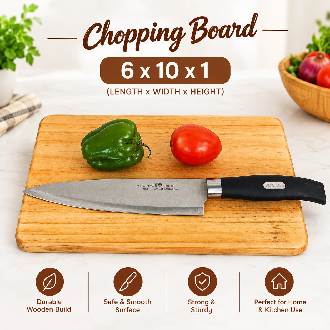 Deodar Wood Chopping Board | Wooden Cutting Board for Kitchen | 6 x 10 x 1 Inch