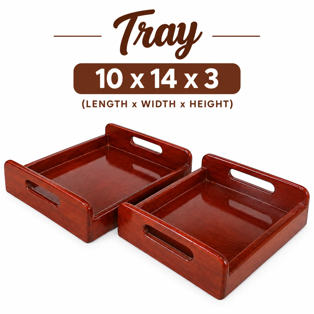 Wooden Serving Tray for Home & Office | Teak Wood & Plywood | 10 x 14 x 3 Inches