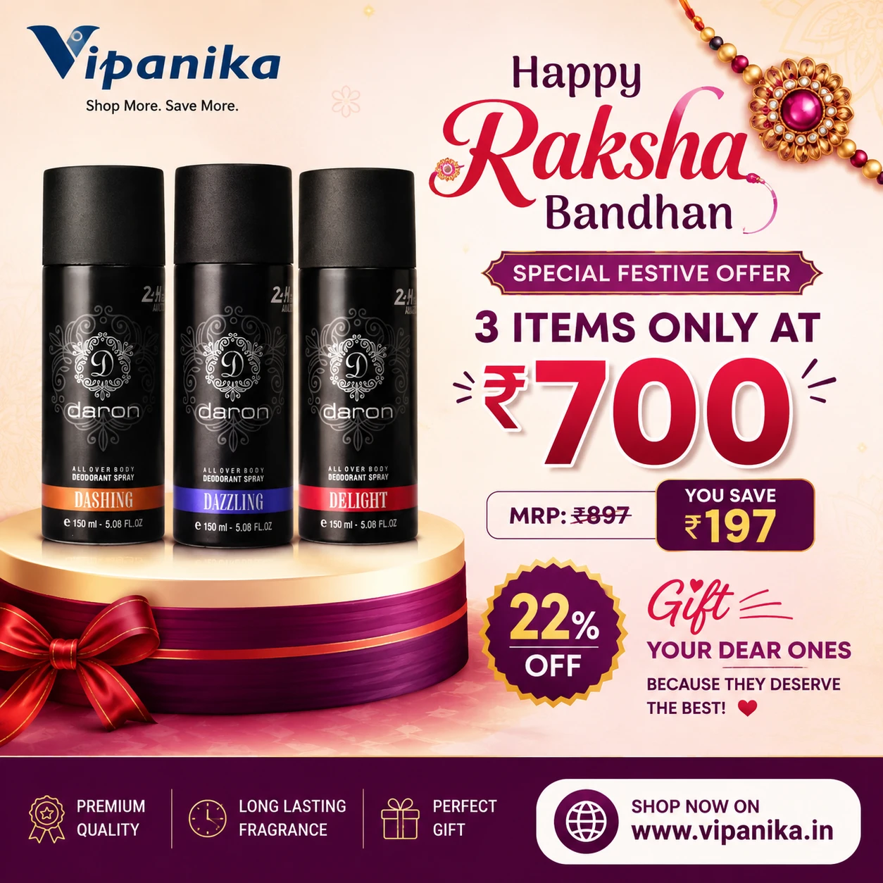 Daron Deodorant Spray Combo Pack – Dashing, Dazzling & Delight | 3 × 150 ml