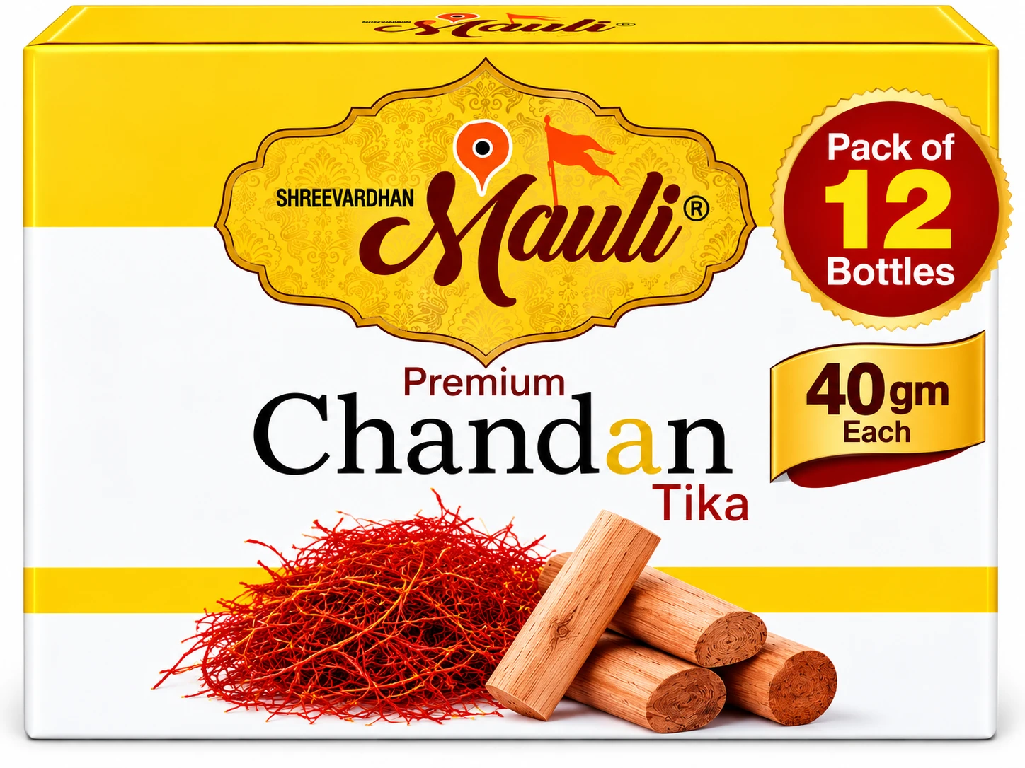 Mauli Premium Chandan Tika | Pack of 12 Bottles | 40 gm each