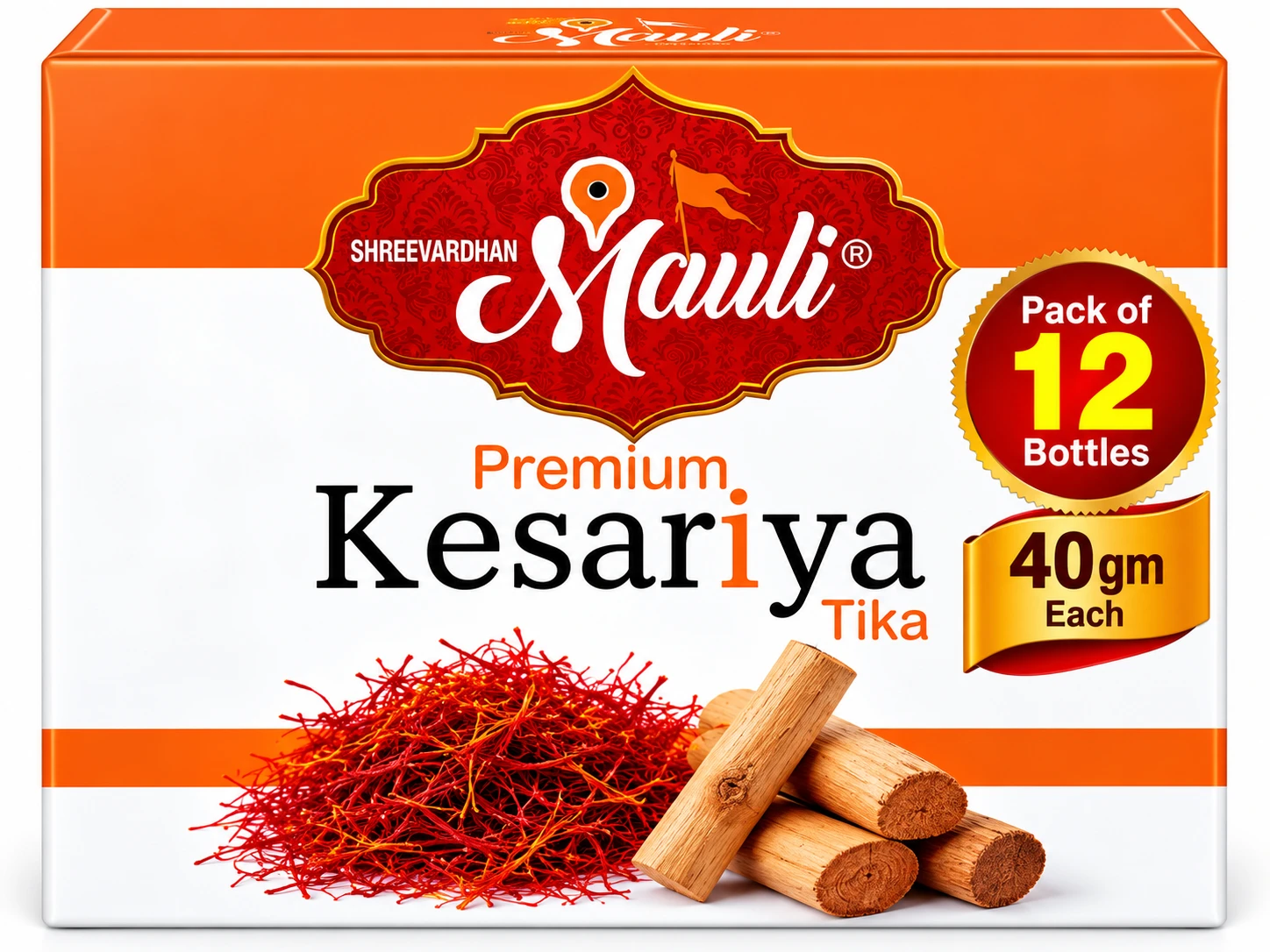 Mauli Premium Kesariya Tika | Pack of 12 Bottles | 40 gm each
