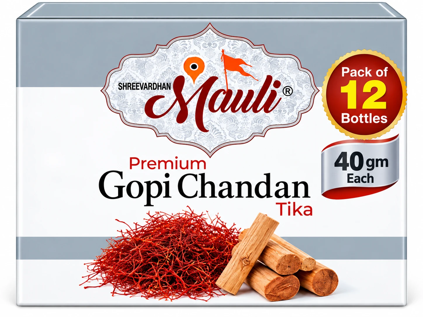 Mauli Premium Gopi Chandan Tika | Pack of 12 Bottles | 40 gm each