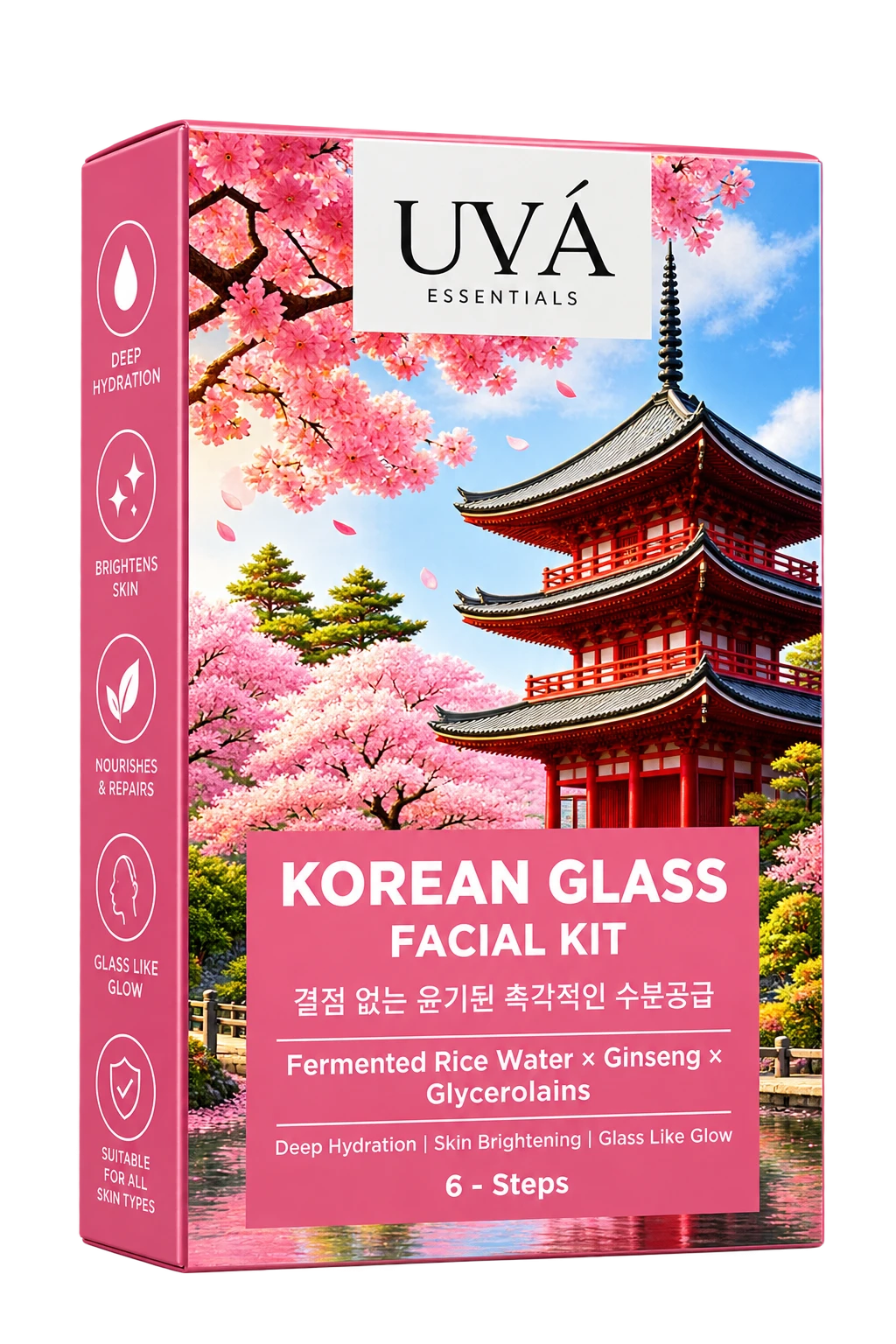 UVÁ KOREAN GLASS FACIAL KIT (55gm) | 1.5 x 3.5 x 5.25 Inch
