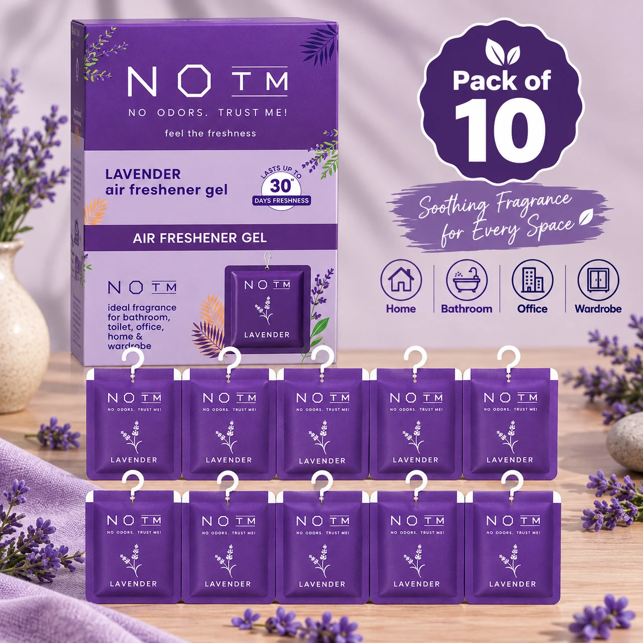 Lavender Air Freshener – Long-Lasting Fresh Fragrance for Home, Office, Car, Toilet & Wardrobe | Pack of 10