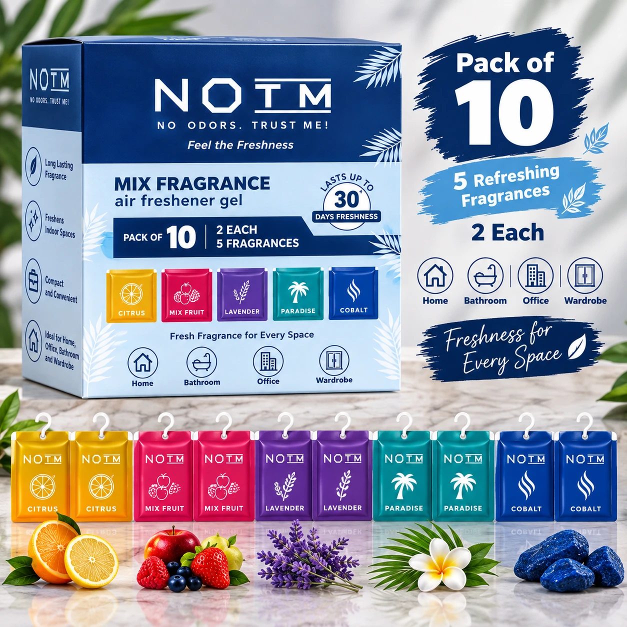 Mix Fragrance Air Freshener – Pack of 10 (2 Each of Citrus, Mix Fruit, Lavender, Paradise & Cobalt)