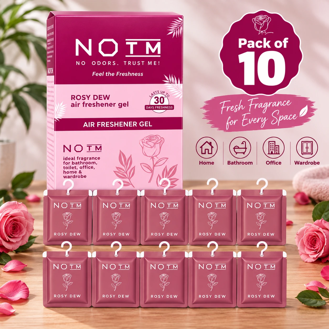 Rosy Dew Air Freshener – Long-Lasting Fresh Fragrance for Home, Office, Car, Toilet & Wardrobe | Pack of 10