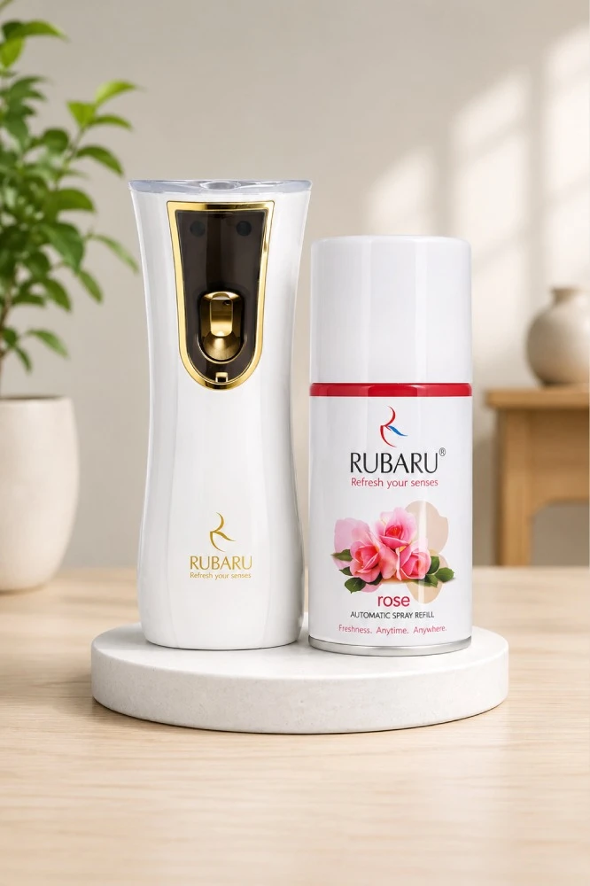 RUBARU Automatic Air Dispenser (Combo) with Rose Air Neutralizer Spray Refill (300 ml)
