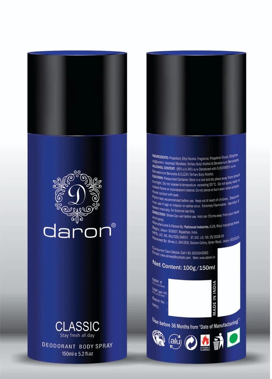 DARON Brand All Body Deodorant Spray Classic (150 ml) – Unisex