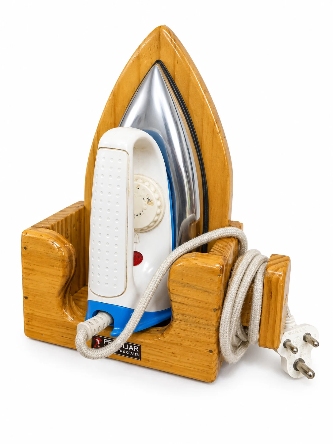 Wooden Ironing Machine Holder – Compact Iron Stand & Cord Organizer