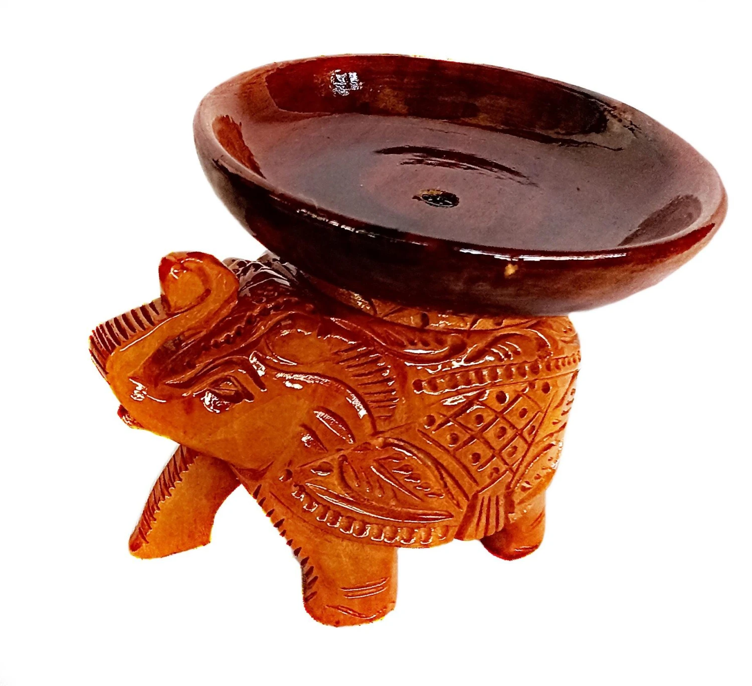 Elephant Diya Stand – Handcrafted Wooden Elephant Oil Lamp Holder for Pooja & Home Decor - 4×4×3